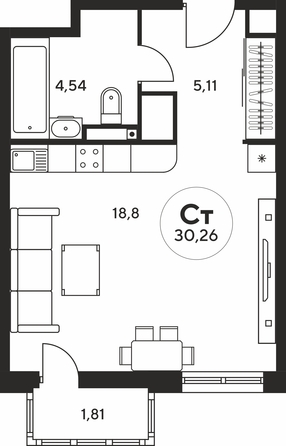 Планировка Студия 30,11 - 30,42 м²