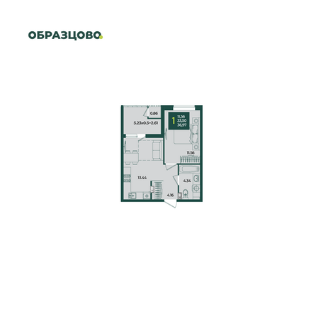 Планировка 1-комн 36,97 м²