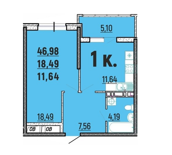 Планировка 1-комн 46,98 м²