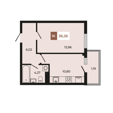 Планировка 1-комн 36,26 м²