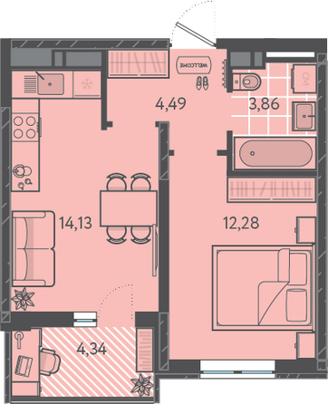 Планировка 1-комн 36,93 м²