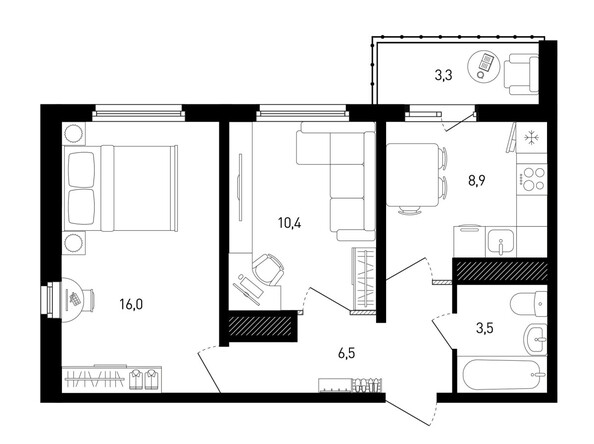 Планировка 2-комн 47 м²