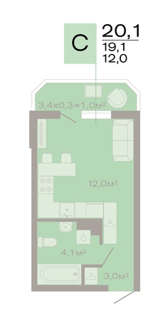 Планировка Студия 20,1 м²