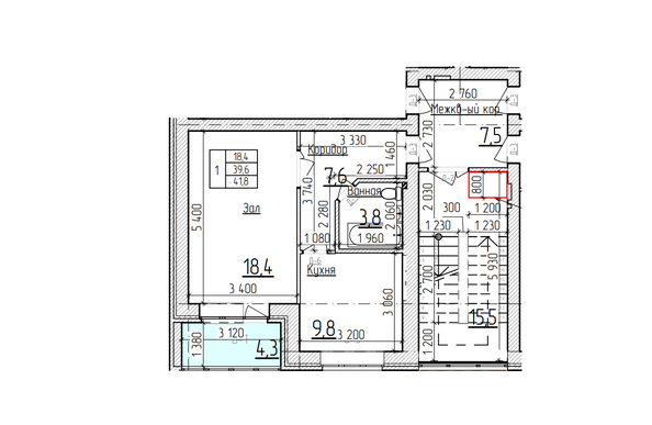 Планировка 1-комн 41,8 м²
