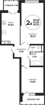 Планировка 2-комн 54,51, 55,31 м²