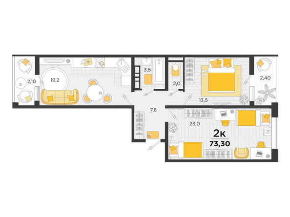 Планировка 2-комн 73,3 м²