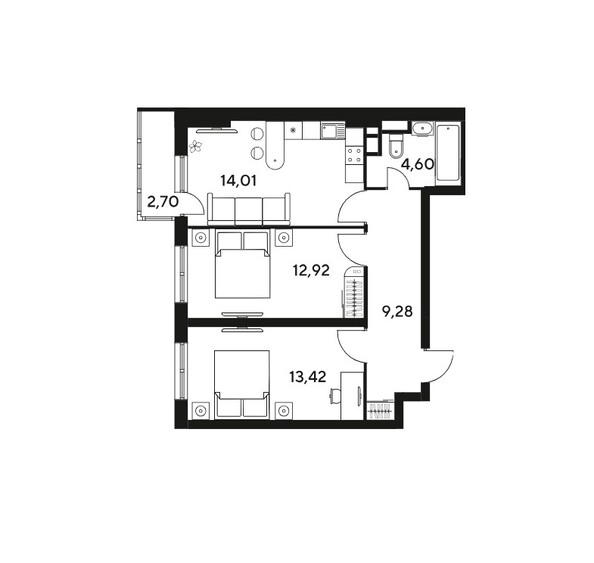 Планировка 3-комн 58,4 м²