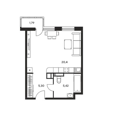 Планировка Студия 32,64 - 32,73 м²