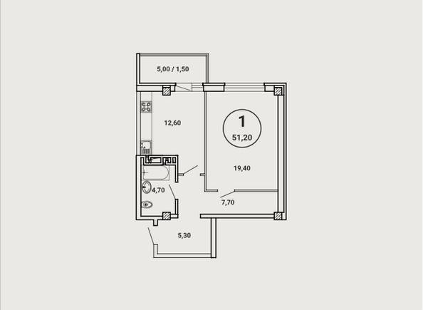 Планировка 1-комн 51,2 м²