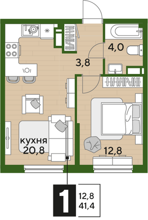 Планировка 1-комн 41,4 м²