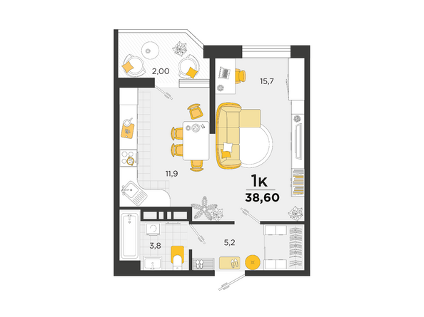 Планировка 1-комн 38,6 м²