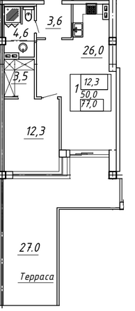 Планировка 1-комн 77 м²