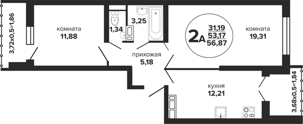 Планировка 2-комн 56,87 м²