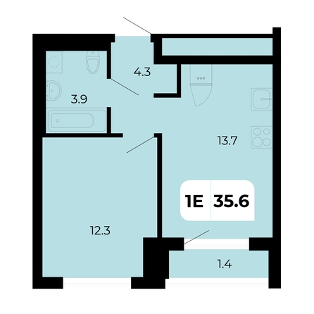 Планировка 1-комн 35,6, 35,7 м²