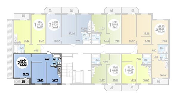 Планировка 2-комн 54,42 м²