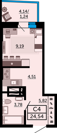 Планировка Студия 24,23 - 24,44 м²