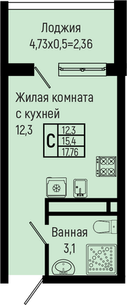 Планировка Студия 17,76 м²