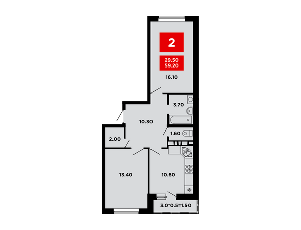 Планировка 2-комн 59,1, 59,2 м²