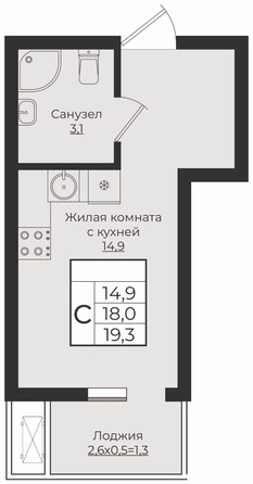 Планировка Студия 19,3 м²