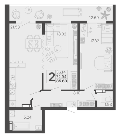 Планировка 2-комн 79,29 м²