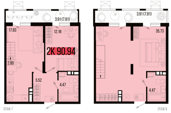 Планировка 2-комн 90,94 м²