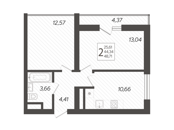 Планировка 2-комн 48,71 м²