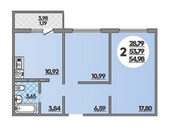 Планировка 2-комн 54,98 м²