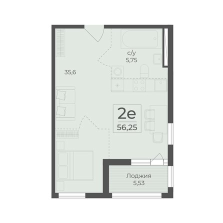 Планировка 2-комн 56,25, 56,53 м²