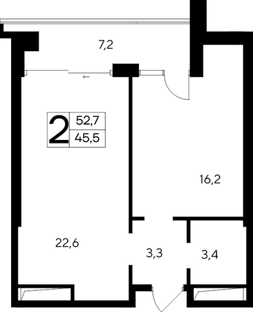 Планировка Апартамент 52,3 - 56 м²