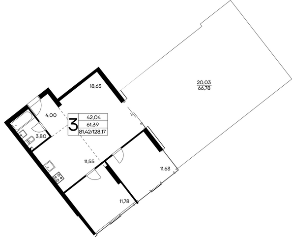 Планировка 3-комн 128,17 м²