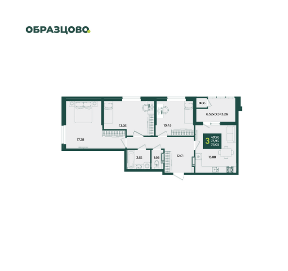 Планировка 3-комн 78,05 м²