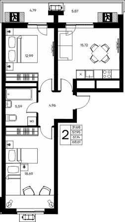 Планировка 2-комн 80,61 м²
