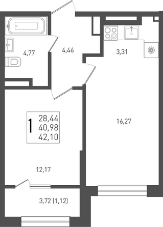 Планировка 1-комн 42,1 м²