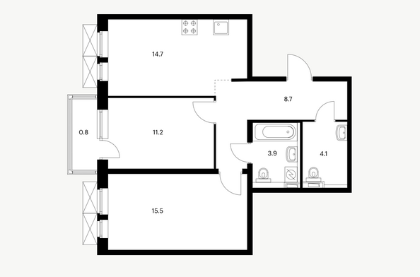 Планировка 2-комн 58,9 м²