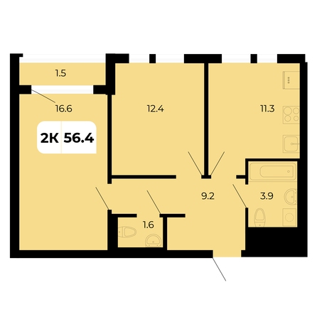 Планировка 2-комн 56,4 м²