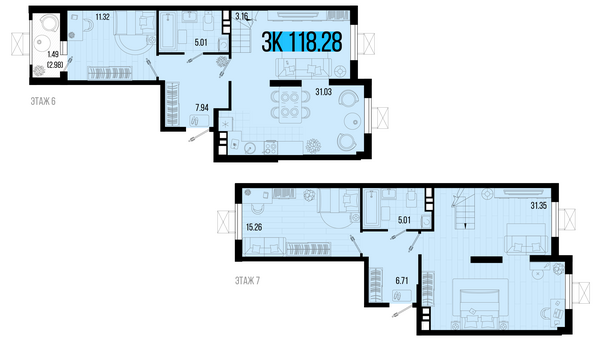 Планировка 3-комн 118,28 м²