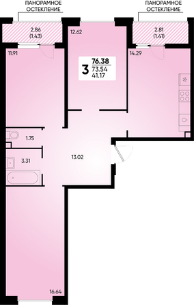 Планировка 3-комн 76,38 м²