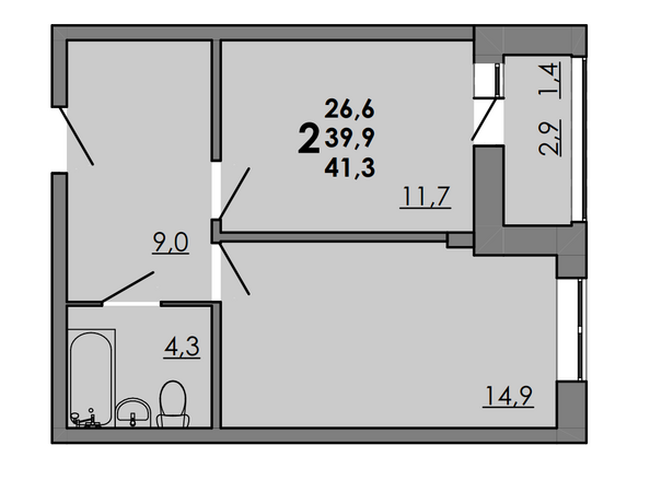 Планировка 2-комн 41,3 м²