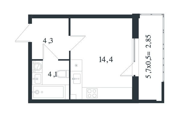 Планировка Студия 25,45, 25,65 м²