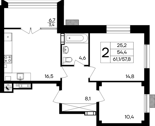 Планировка 2-комн 61,1 м²