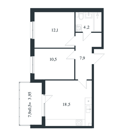 Планировка 2-комн 57,15 м²