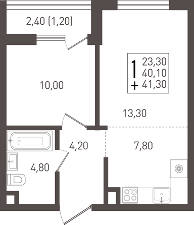 Планировка 1-комн 41,3 м²