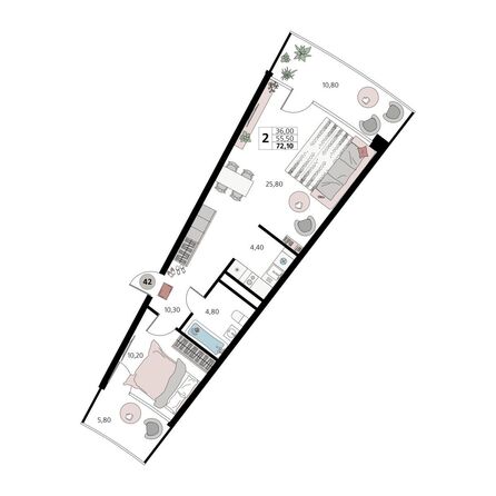 Планировка 2-комн 72,1 м²
