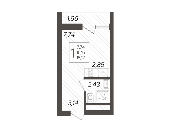 Планировка 1-комн 18,12 м²