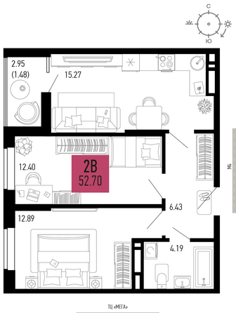 Планировка 2-комн 52,7 м²