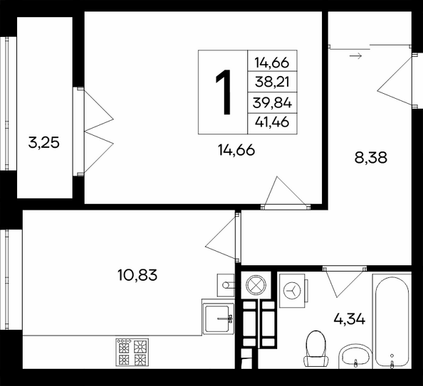 Планировка 1-комн 41,46 м²