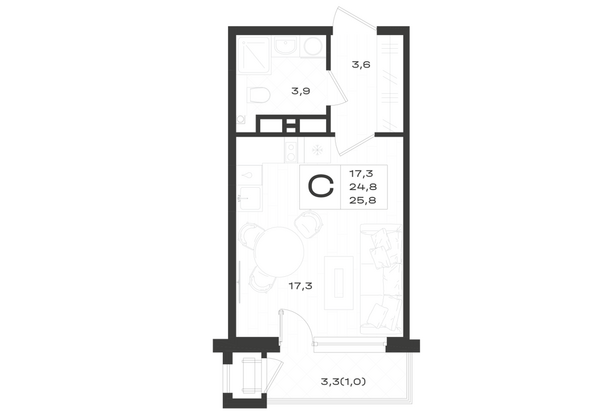 Планировка Студия 25,8 м²