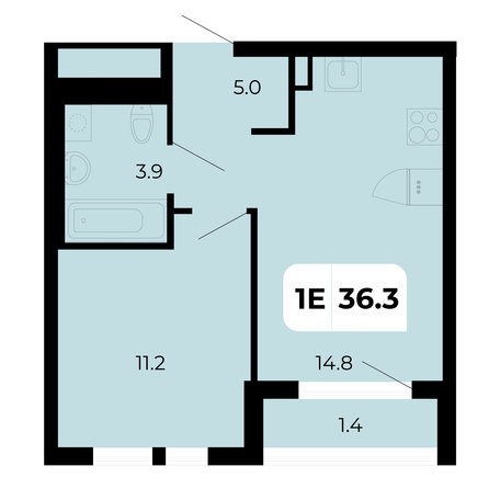 Планировка 1-комн 36,3 м²