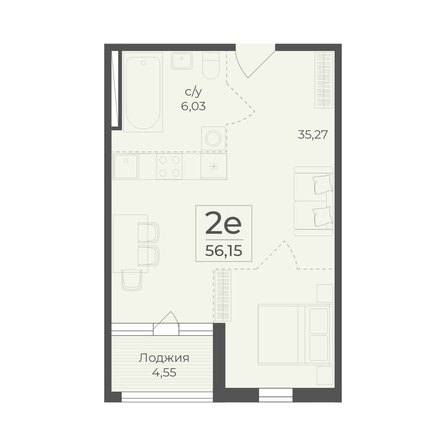 Планировка 2-комн 56,15 м²
