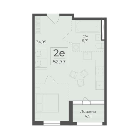 Планировка 2-комн 52,77 м²